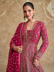 Beautiful Magenta Pink Georgette Designer Ready Made Gown